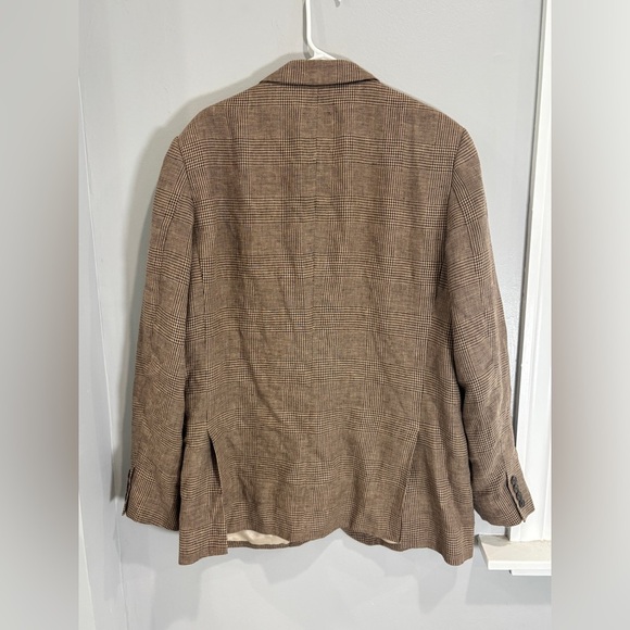 J Crew Brown Plaid Linen Cotton Blend Blazer Two Buttons Summer 44L - Picture 6 of 12